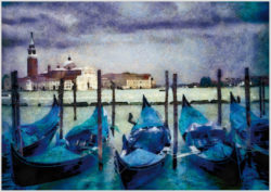 Akustikbild mit einem Motiv von Guido Mayr mit dem Titel "Venedig, blaue Boote"
